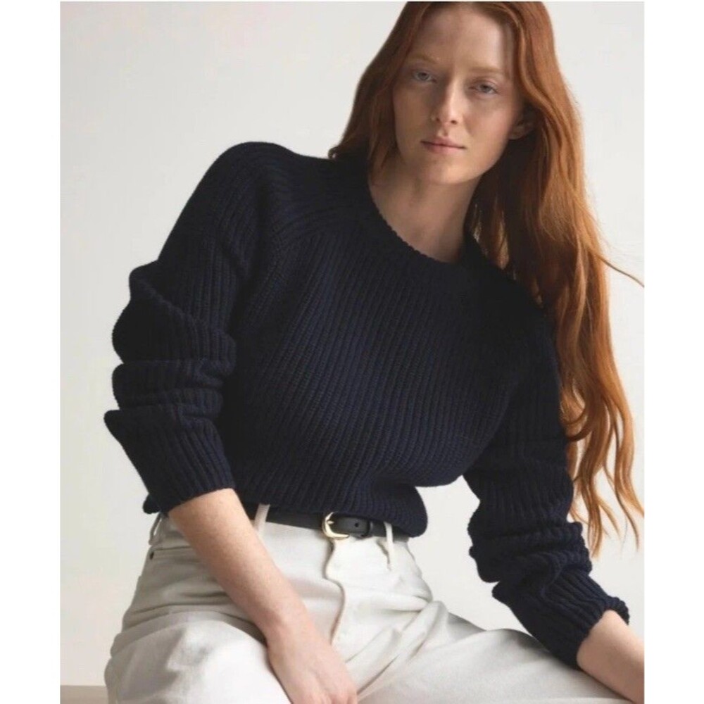 Quince 100% Organic Cotton Women’s Fisherman Crew Sweater Navy Size XS